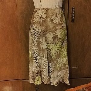 CHADWICKS SILK TAN FLORAL AND ANIMAL PRINT SKIRT